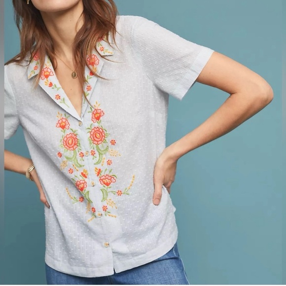 Maeve Anthropologie Christie Floral Embroidered Button Blouse Top Women’s US 4 - Picture 2 of 11
